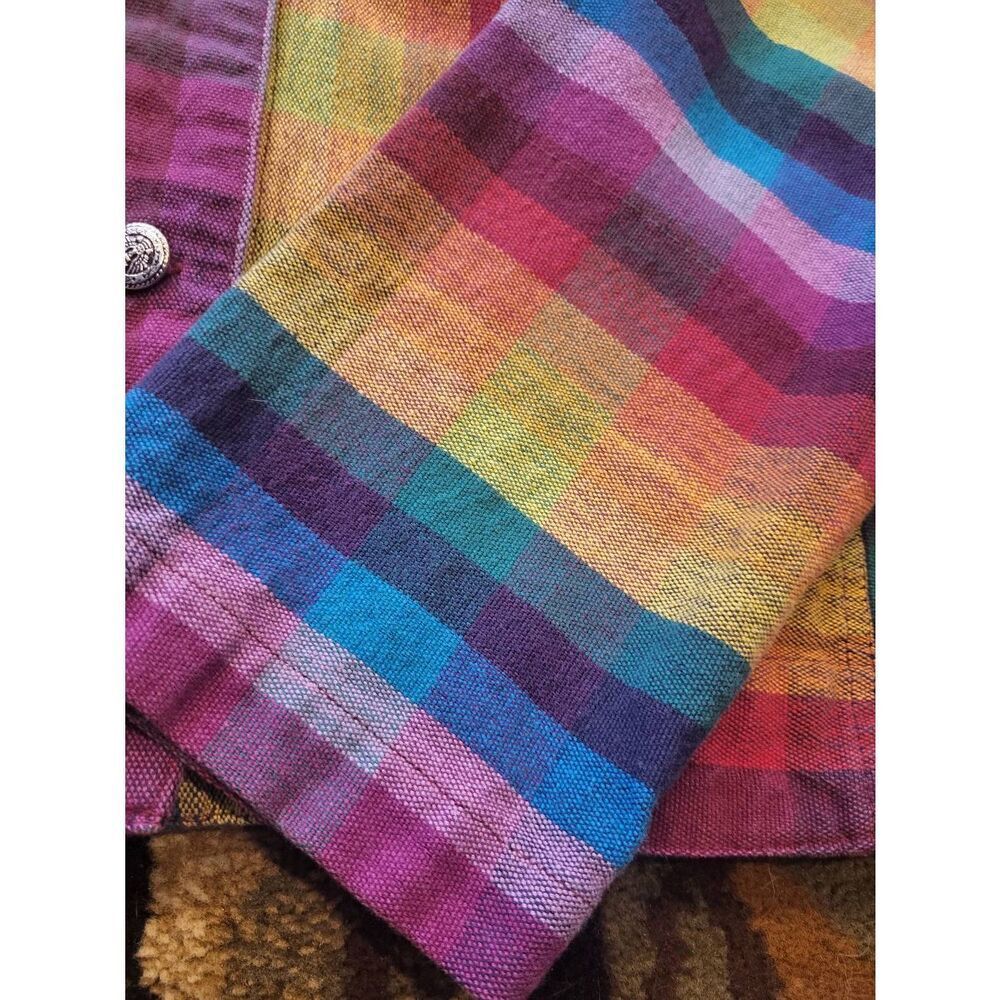 Vintage Jacket Women's Large Rainbow Colorful Art Cotton Woven Stripe - Picture 4 of 4
